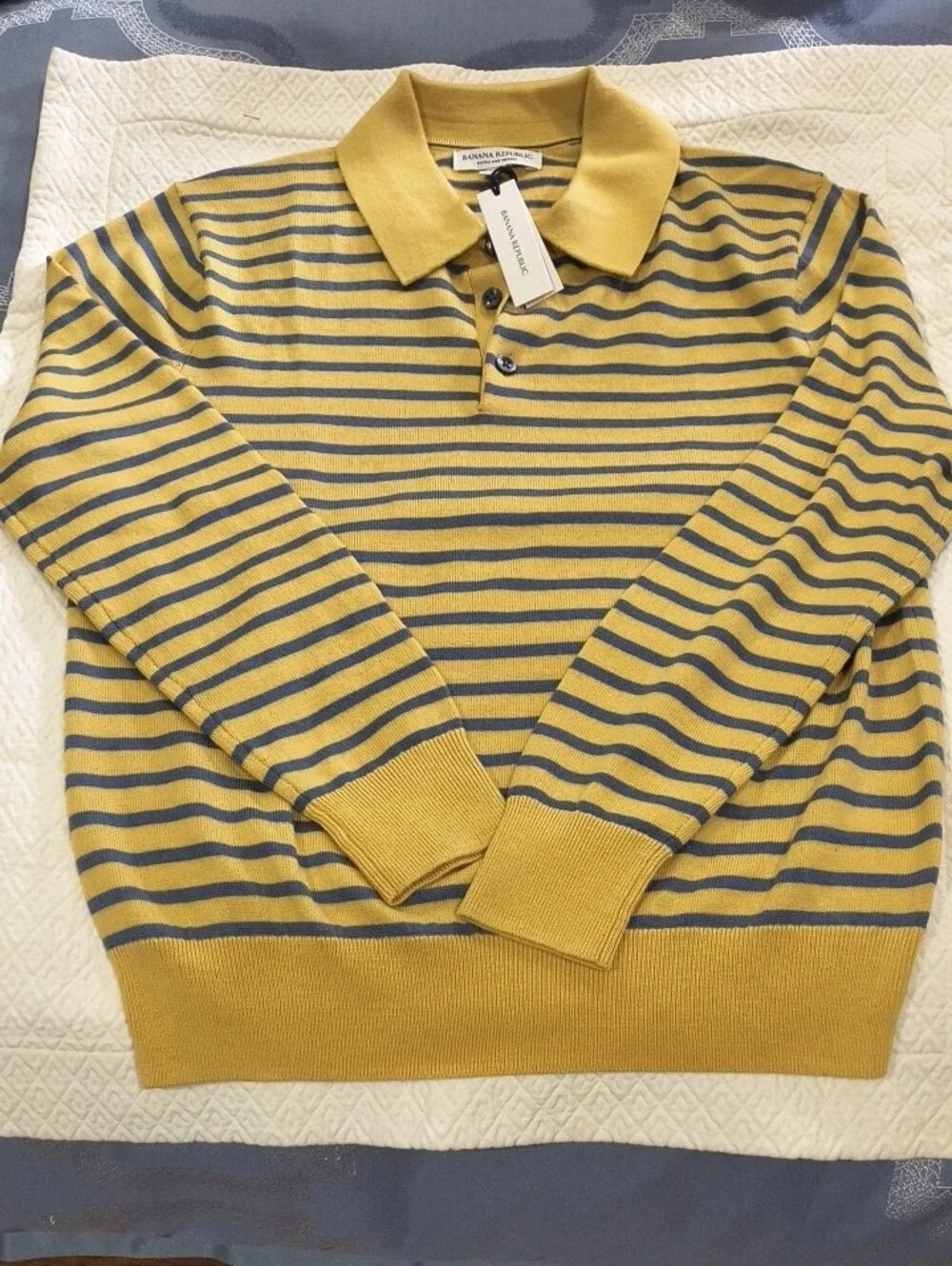 Banana Republic 100% Merino Wool Stripe Long-Sleeve Sweater Polo